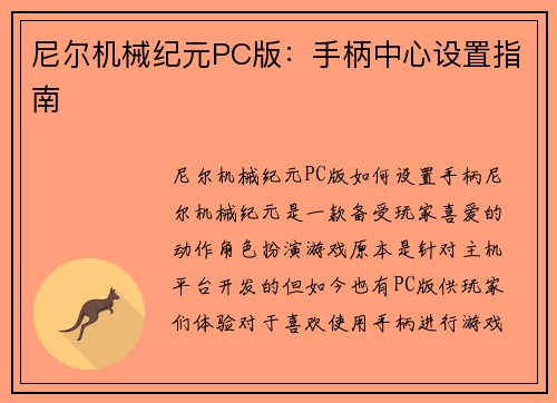 尼尔机械纪元PC版：手柄中心设置指南